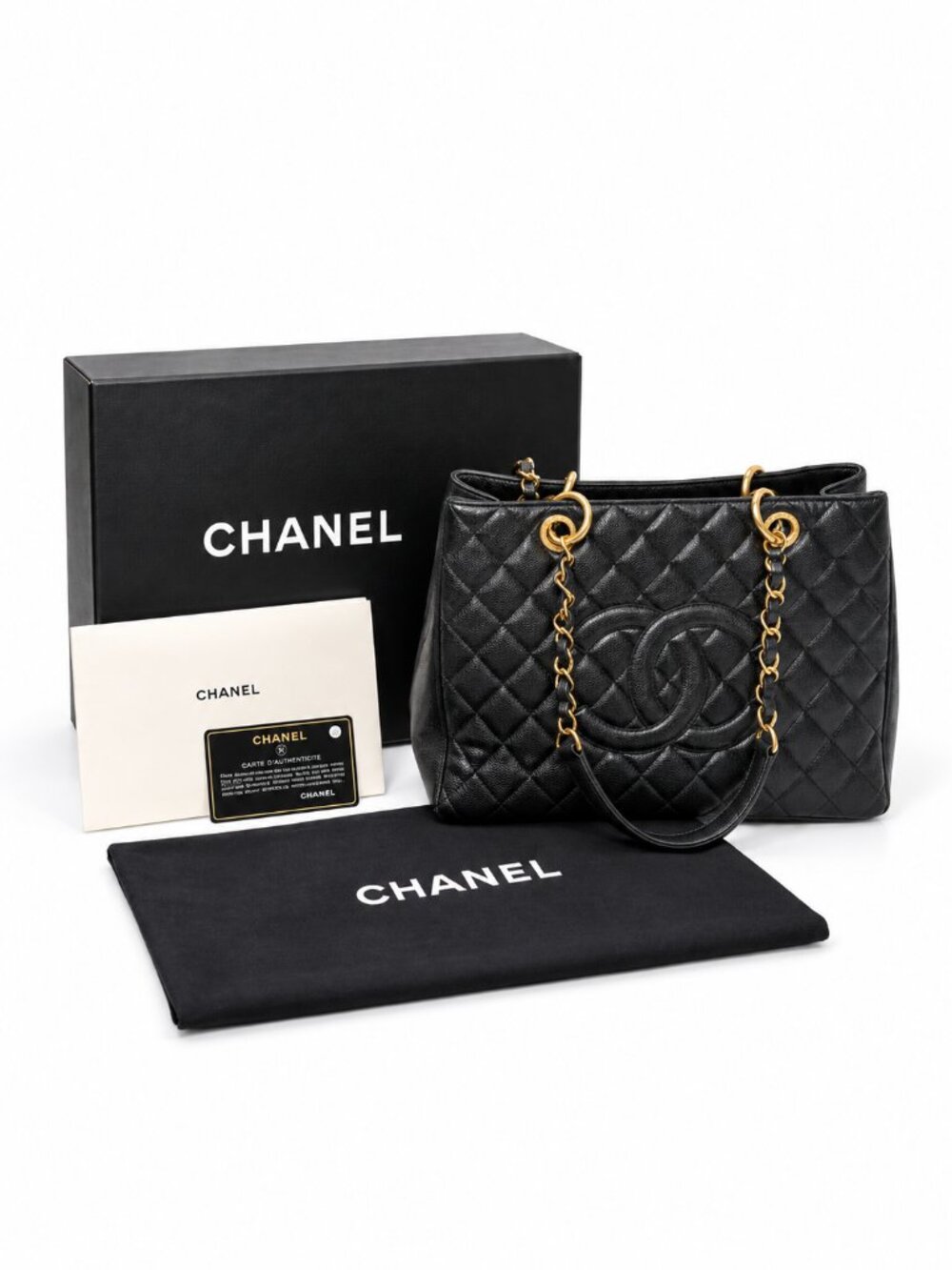 CHANEL GST Grand Shopping Tote Black Caviar Leather Gold Hardware 19 Series